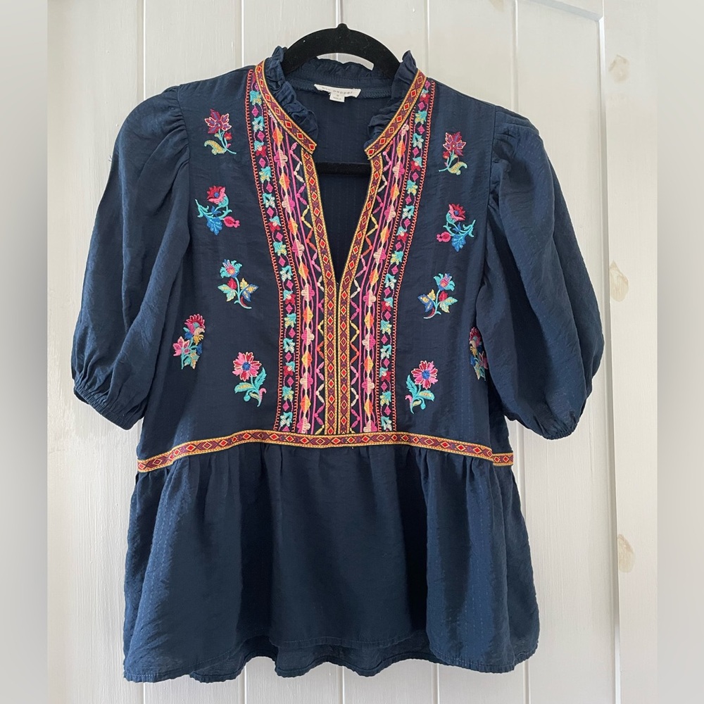Women’s Blu Pepper Embroidered Short Sleeve Blouse Top size S